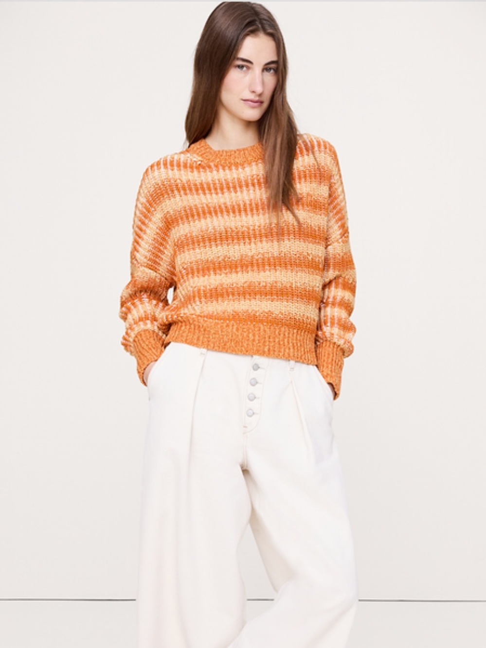 Banana Republic Chunky Cotton Crew-Neck Sweater Orange Zest Ombré Stripe M